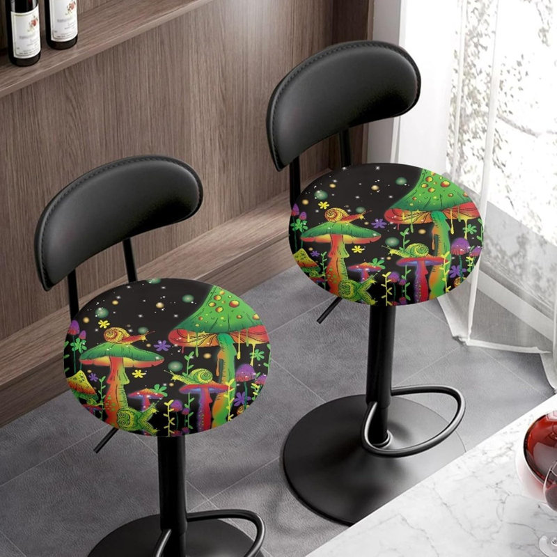 Rosalind Wheeler Green Mushroom Print Stool Covers Round 2Pack Mushroom Elastic Round Bar Stool Covers Washable Stool Cushion Slipcovers For 13 15Inch Chair Wayfair